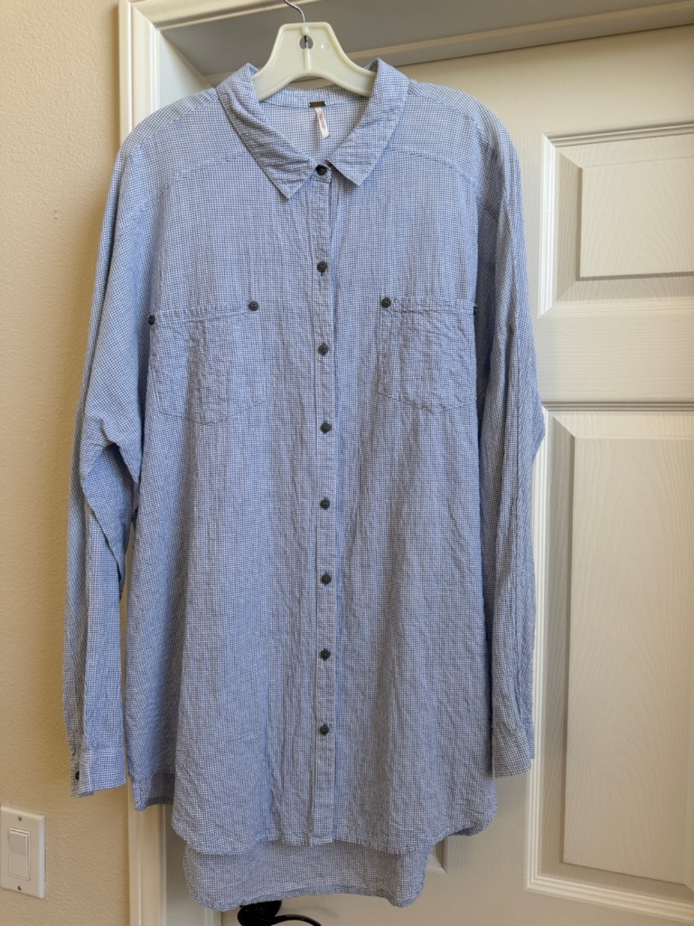 Free People Light Blue Casual Button-Down Shirt